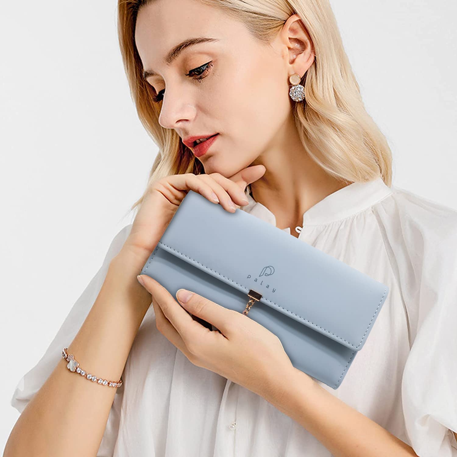 SANNIDHI  Women's PU Leather Long Wallet with Leaf Pendant Card Holders Phone Pocket Girls Zipper Coin Purse (Blue) SANNIDHI  Women's PU Leather Long Wallet with Leaf Pendant Card Holders Phone Pocket Girls Zipper Coin Purse (Blue)